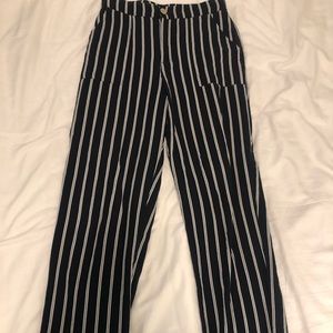 blue and white striped pants